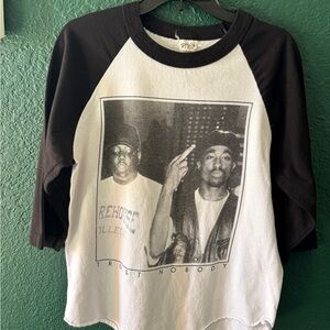 Vintage Tupac and Biggie T-Shirt Black and White Graphic Raglan Tee
